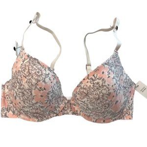 Tahari 34C Lightly Padded Bra Laser Cut Pink Gray Floral New With Tags MSRP $58
